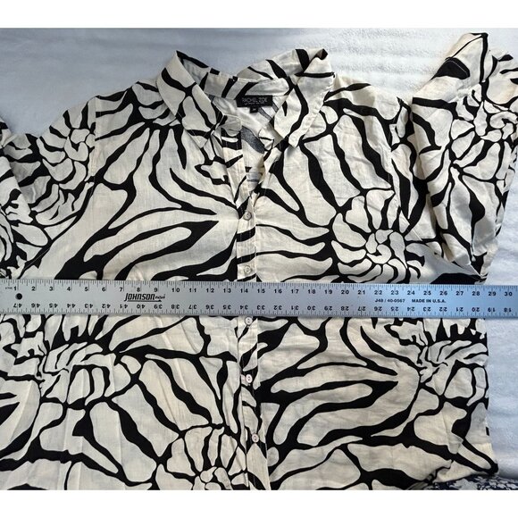 Rachel Zoe Womens White Black Printed Linen Blend Button Down Shirt Plus Size 3X - Picture 7 of 8